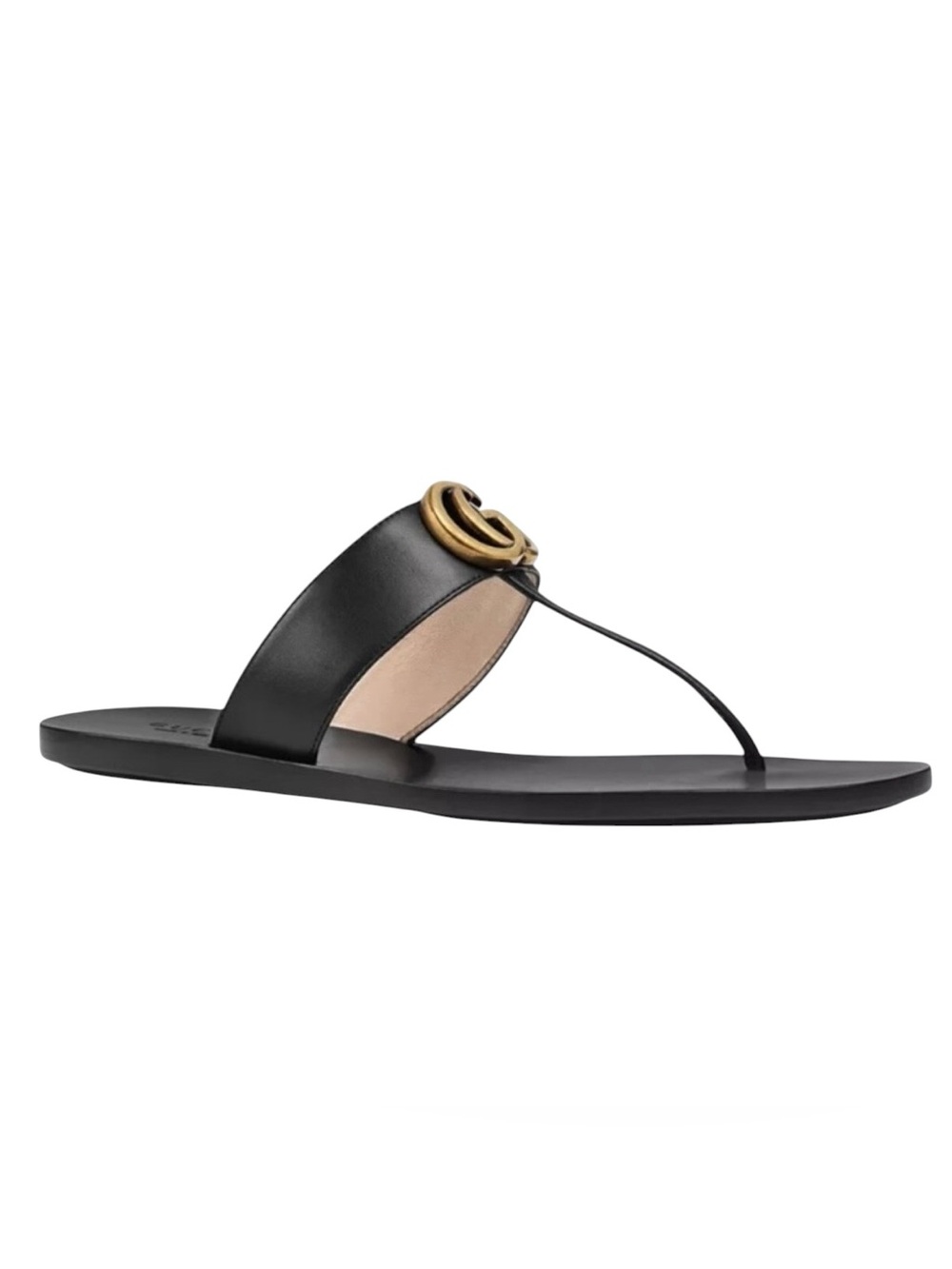 Gucci Lifford Double GG Marmont Logo Leather T-Strap Thong Flat Sandals W/Box
